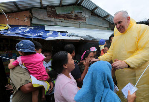 Pope Francis visits the Typhoon Yolanda victims in in the Philippines on January 17, 2015. [SOURCE: Malacanang Photo Bureau]