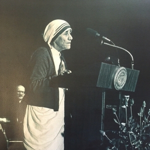 Mother Teresa, addressing the John Carroll University community during her 1978 visit to the campus.
